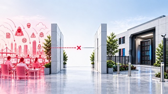 Conceptual illustration of a connected office separated from protected storage