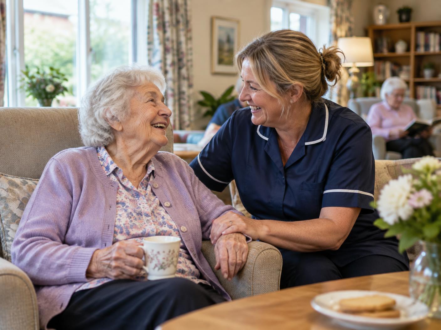 A carer supporting a resident at a multi-site care provider that keeps its records in a Firevault Vault