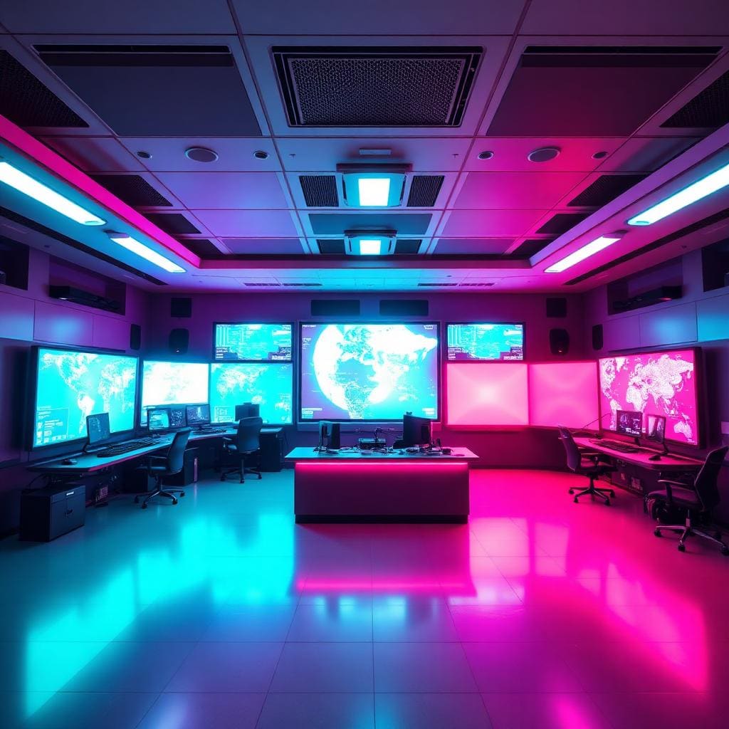 Defence operations centre with situational awareness displays